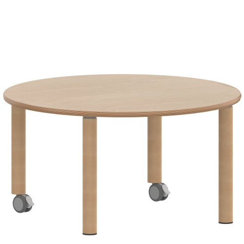 Tisch ZALOTTI mit Schichtstoff-Belag Rundtische, Durchmesser: 100 cm, Höhen 25…76 cm, Massivholzbeine Ø 60 mm, Fußvariante: fahrbar
