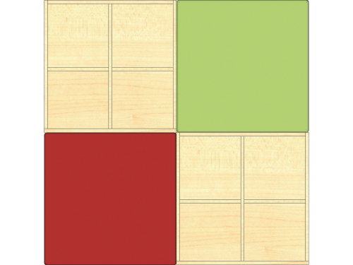 cuBe Bücherinsel "L" 4-teilig Bücherinsel "L" mit hoher und flacher Bücherkiste fahrbar und 2 Sitzhockern