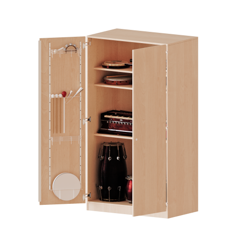 Musikschrank, 5 Ordnerhöhen - Serie evo180 B/H/T: 104,5x190x60 cm, Türen mit Instrumentenhalterungen, mit Sockel (81 mm)