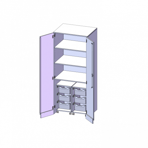 Garagenschrank ohne Sockel, 5 Ordnerhöhen - Serie evo180 B/H/T: 80x190x60 cm, 2 Container mit je 3 hohen ErgoTray Boxen