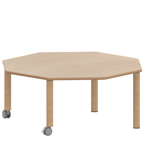 Tisch ZALOTTI mit Schichtstoff-Belag Achtecktische, Plattenmaß B/T: 120x120 cm, Höhen 25…76 cm, Massivholzbeine Ø 60 mm, Fußvariante: fahrbar