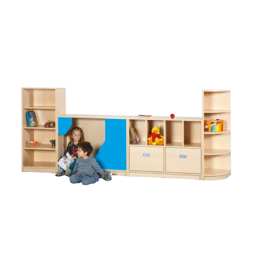 Fertigregalsystem in Korpusbauweise "Peggy" B/H/T: 296 x 80/120 x 40 cm, Regalsystem inkl. Kunstledermatte für Versteckhöhle