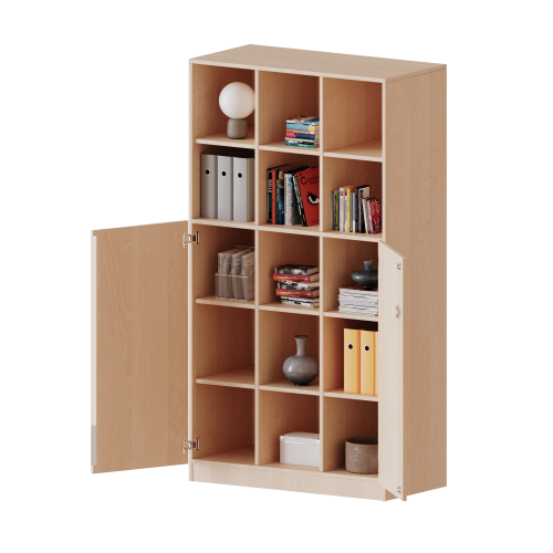 ErgoTray Kombi-Schrank, dreireihig, 5 Ordnerhöhen - evo180 Serie B/H/T: 104,5x190x50 cm, 3 OH unten mit Türen, oben 2 OH Regal, mit Sockel (81 mm), mit 2 Mittelwänden