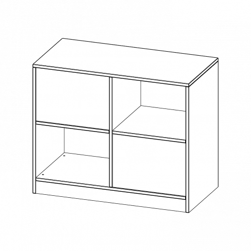 Raumteiler Regal, 2 Ordnerhöhen - Serie evo180 B/H/T: 100x82x50 cm, 4 Fächer, wechselseitig angeordnet, mit Sockel (81 mm)