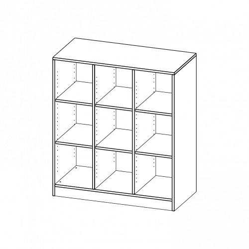 Regal, dreireihig, 3 Ordnerhöhen - evo180 Serie B/H/T: 104,5x118x50 cm, mit Sockel (81 mm) und Mittelwand, ohne Boxen, 6 Einlegeböden