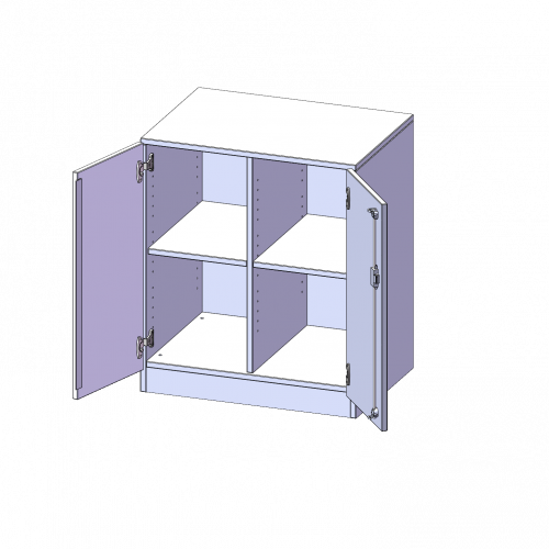 Schrank, zweireihig, 2 Ordnerhöhen - evo180 Serie B/H/T: 70,3x82x50 cm, zweitürig, mit Sockel (81 mm), ohne Boxen