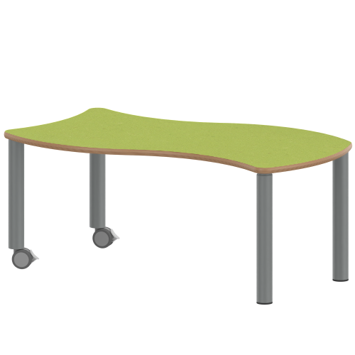 Tisch ZALOTTI mit Linoleum-Belag Rechteck-Wellentische, Stellfläche B/T: 126,7x76 cm, Höhen 25…76 cm, Stahlrohrbeine Ø 60 mm, Fußvariante: fahrbar