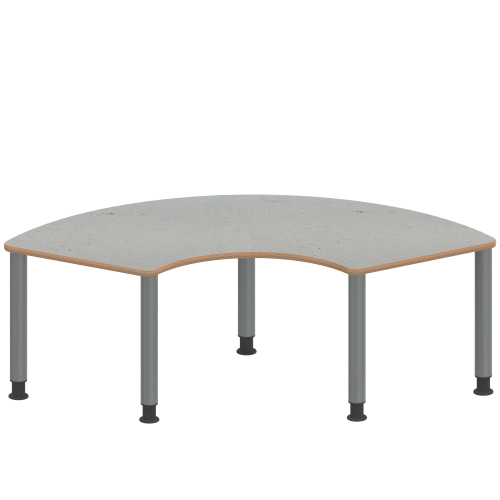 Tisch ZALOTTI mit Linoleum-Belag Drittelkreistische, Stellfläche B/T: 173x80 cm, Höhen 41…76 cm, Stahlrohrbeine Ø 60 mm, Fußvariante: höhenverstellbar