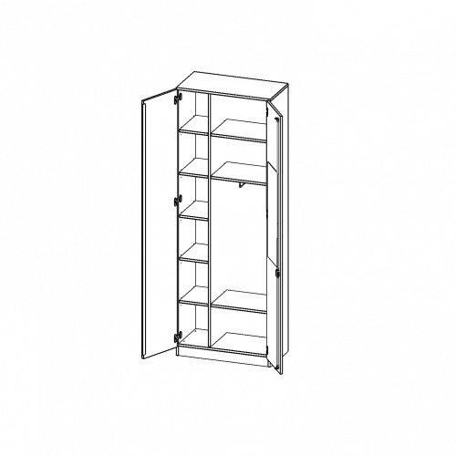 Garderobenschrank mit Spiegel und Garderobenstange, 6 Ordnerhöhen - Serie evo180 B/H/T: 80x226x40 cm, 2 Türen, abschließbar, eine Seite Garderobe, eine Seite Fachboden, Sockel