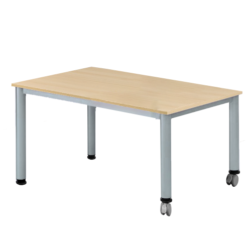 Fahrbarer rechteckiger Tisch, melaminbeschichtete Platte verschiedene Größen in wählbarer Höhe, Stahlrohr-Füße Ø 60