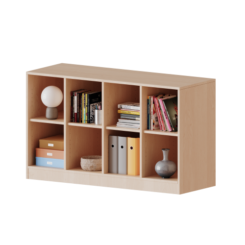 Regal, vierreihig, 2 Ordnerhöhen - evo180 Serie Breite 138,7 cm, Gesamthöhe 82 cm, mit Sockel und Mittelwand, ohne Boxen, 4 Einlegeböden