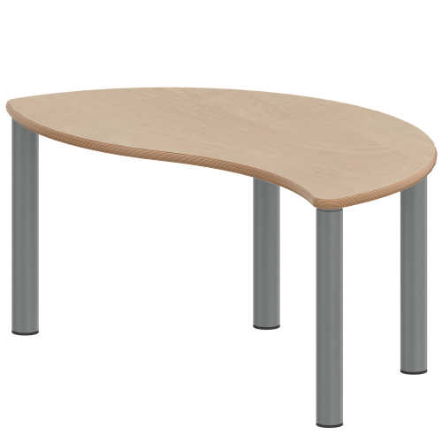 Tisch ZALOTTI mit Schichtstoff-Belag Halbrund-Wellentische, Stellfläche B/T: 120x60 cm, Höhen 25…76 cm, Stahlrohrbeine Ø 60 mm, Fußvariante: Stellfuß