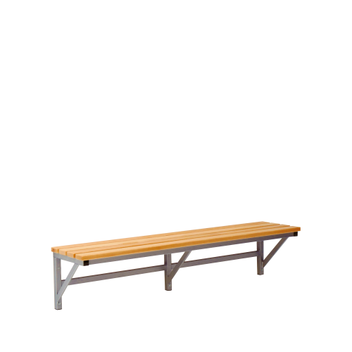 Umkleidebank zur Wandmontage mit Massivholz Sitzleisten B/T: 200x35 cm, mit Sitz- und Rückenlehnenleisten aus Buche Massivholz, die Gestellfarbe nach RAL- Farbe ist wählbar