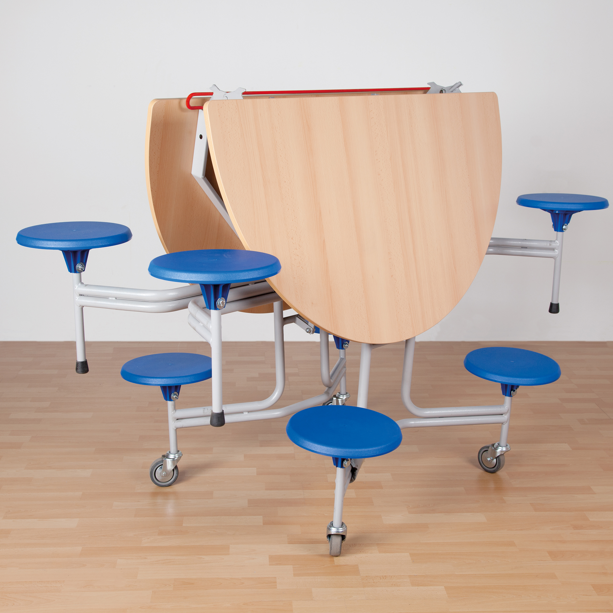 Spaceflex 2.0 Klapptisch mit integrierten Stühlen, melaminbeschichtete Spanplatte, rund B/H/T: 153x74x136 cm, 8 Sitze Farbe Gelb, Sitzhöhe 38 cm