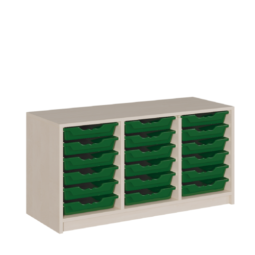 Regal mit ErgoTray-Boxen in Korpusbauweise B/H/T: 105x60x40 cm, 18 flache ErgoTray-Boxen