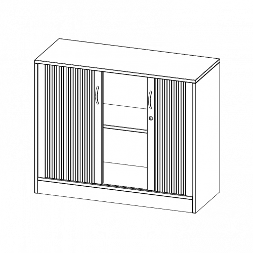 Schrank mit Rollo, 2 Ordnerhöhen - Serie evo180 B/H/T: 120x82x50 cm, Querrollladen, abschließbar, mit Sockel (81 mm)