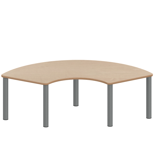 Tisch ZALOTTI mit Schichtstoff-Belag Drittelkreistische, Stellfläche B/T: 173x80 cm, Höhen 25…76 cm, Stahlrohrbeine Ø 60 mm, Fußvariante: Stellfuß