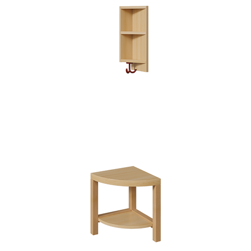 Garderoben-Außenecke, passend zu doppelter Ablage B/H/T: 35x158x39 cm, 2teilig, gerundete Bank, mit Schuh- und Eckablage, für Garderoben mit Stütze
