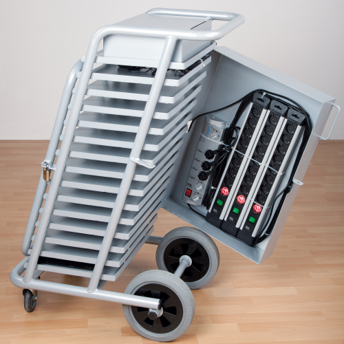 Notebookwagen aus Metall für 14 Notebooks B/H/T: 56x107x68 cm