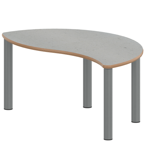 Tisch ZALOTTI mit Linoleum-Belag Halbrund-Wellentische, Stellfläche B/T: 120x60 cm, Höhen 25…76 cm, Stahlrohrbeine Ø 60 mm, Fußvariante: Stellfuß