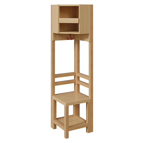 Garderoben-Innenecke, für doppelte Ablage B/H/T: 39x158x39 cm, offene Stützenrahmen über Eck in Buche-massiv, Schuhablage