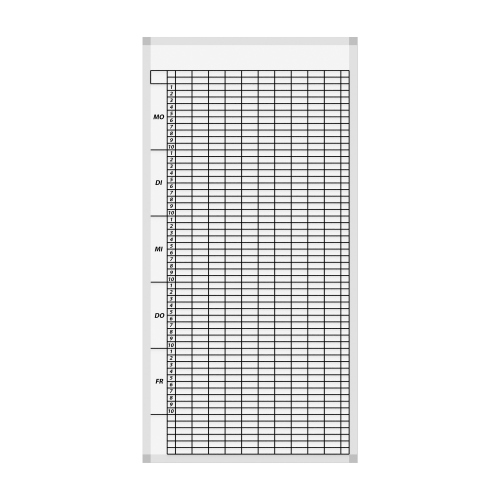 Klassenplantafel erweiterbar mit Whiteboardoberfläche Stundenplantafel Basis für 10 Klassen mit 12 Tagesstunden, 57x123 cm