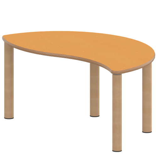 Tisch ZALOTTI mit Linoleum-Belag Halbrund-Wellentische, Stellfläche B/T: 120x60 cm, Höhen 25…76 cm, Massivholzbeine Ø 60 mm, Fußvariante: Stellfuß