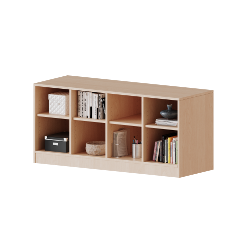 Regal, vierreihig, 1 Ordnerhöhe - evo180 Serie Breite 138,7 cm, Gesamthöhe 64 cm (1,5 Ordnerhöhen), mit Sockel und Mittelwand, ohne Boxen, 4 Einlegeböden