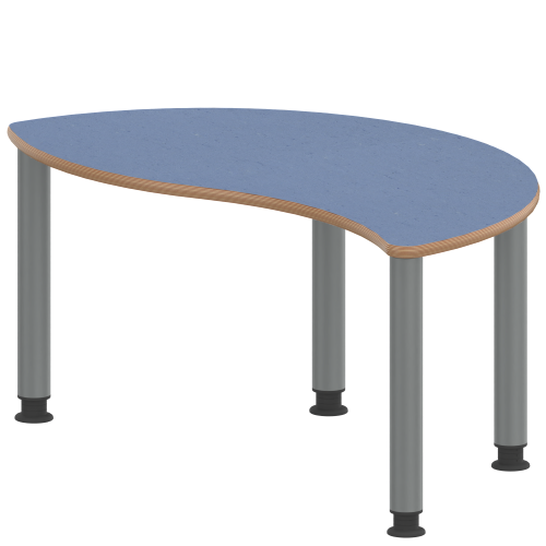 Tisch ZALOTTI mit Linoleum-Belag Halbrund-Wellentische, Stellfläche B/T: 120x60 cm, Höhen 41…76 cm, Stahlrohrbeine Ø 60 mm, Fußvariante: höhenverstellbar