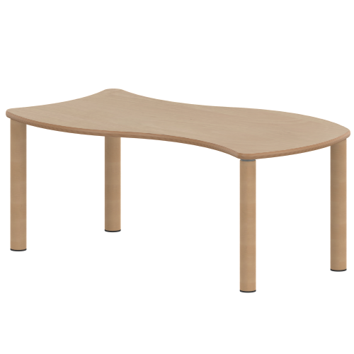 Tisch ZALOTTI mit Schichtstoff-Belag Rechteck-Wellentische, Stellfläche B/T: 126,7x76 cm, Höhen 25…76 cm, Massivholzbeine Ø 60 mm, Fußvariante: Stellfuß