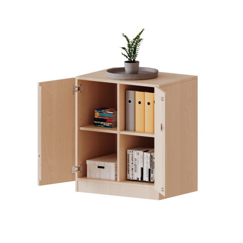 Schrank, zweireihig, 2 Ordnerhöhen - evo180 Serie B/H/T: 70,3x82x50 cm, zweitürig, mit Sockel (81 mm), ohne Boxen