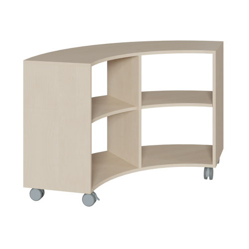 Korpus-Regal auf 1/4-Kreis-Grundriß, beidseitig offen Bogenregal auf 90° in 3 Höhen, mit Zwischenböden (ohne Rückwand)