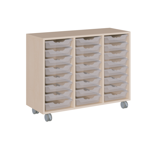 fahrbares Regal in Korpusbauweise B/H/T: 105x82,5x40 cm, in 3 Reihen 24 flache ErgoTray-Boxen