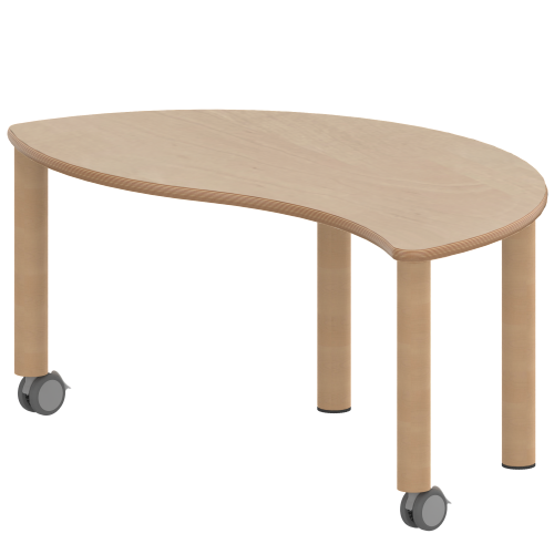 Tisch ZALOTTI mit Schichtstoff-Belag Halbrund-Wellentische, Stellfläche B/T: 120x60 cm, Höhen 25…76 cm, Massivholzbeine Ø 60 mm, Fußvariante: fahrbar