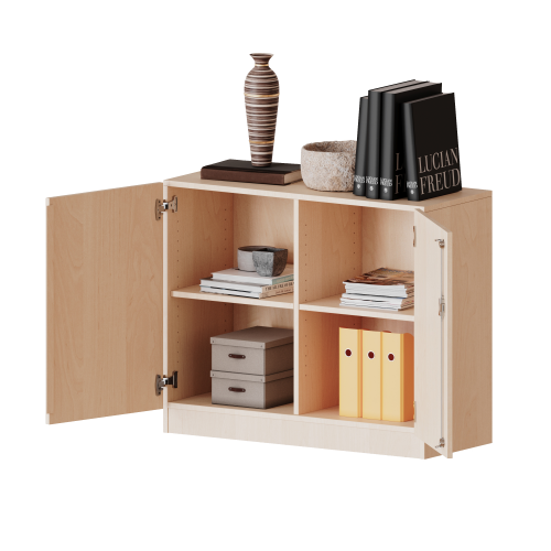 Schrank, 2 Ordnerhöhen - Serie evo180 Gesamthöhe 82 cm, 2 Türen, abschließbar, mit Mittelwand, mit Sockel (81 mm)