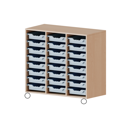 ErgoTray Regal, dreireihig, 2,5 Ordnerhöhen - evo180 Serie B/H/T: 104,5x100x40 cm, fahrbar, 24 flache ErgoTray Boxen