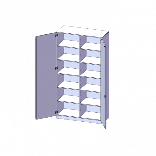 Schrank, 6 Ordnerhöhen - Serie evo180 B/H/T: 120x226x50 cm, 2 Türen, abschließbar, mit Mittelwand, mit Sockel (81 mm)