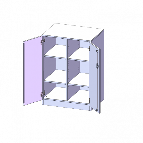 Schrank, zweireihig, 2 Ordnerhöhen - evo180 Serie B/H/T: 70,3x100x50 cm (2,5 Ordnerhöhen!), zweitürig, mit Sockel (81 mm), ohne Boxen