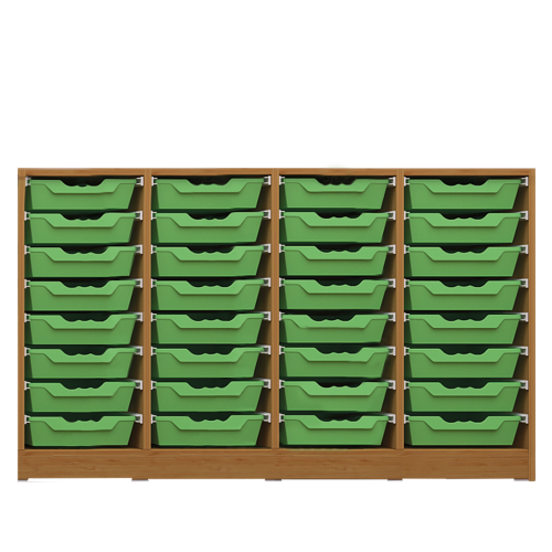Offenes Sideboard mit 32 flachen ErgoTray Boxen, 3 Mittelwänden