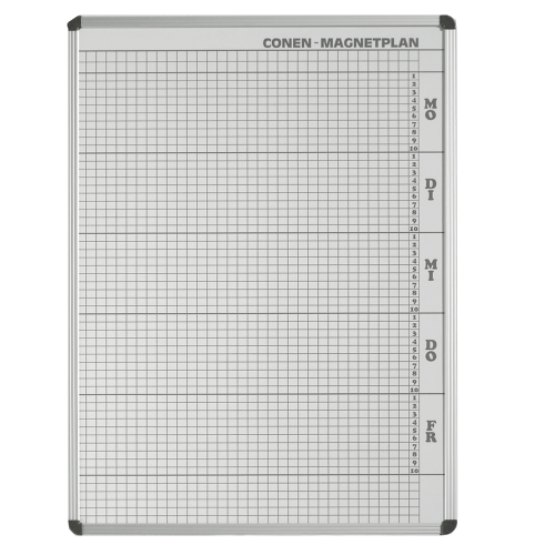 Plantafel mit Personalplan und Stundenraster aus beschreibbarer Premium Stahlemaille, weiß