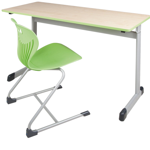 Zweier-Schülertisch 130x55 cm Modell T, Platte Melamin mit ABS-Kante, Ecken gerundet