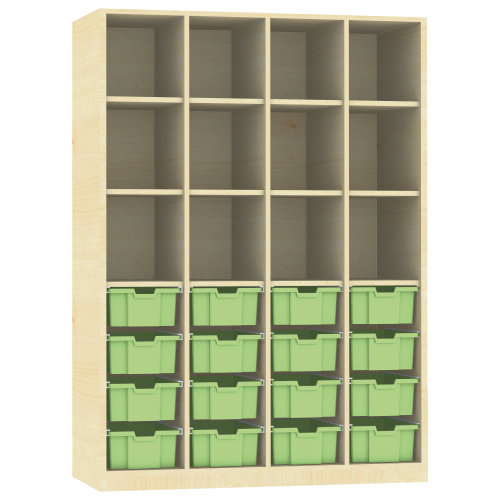 Raumteiler mit Ergotray Boxen Größe L und Stauraum für die Höhe von drei Ordnern