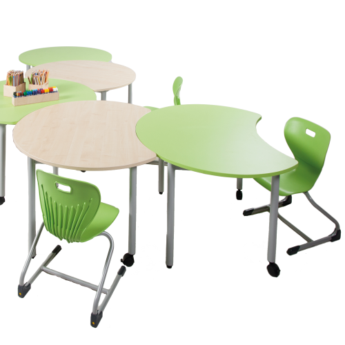 Tisch PAC mit Körperausschnitt, fahrbarer Schultisch mit Vollkernplatte PowerSurf